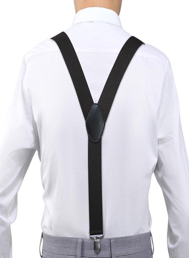 KOOELLE Suspenders for Men Heavy Duty Tuxedo Dress Pants 1.4 inch Solid Adjustable Elastic Y Back Mens Suspenders for Jeans, Black, One size - Image 3