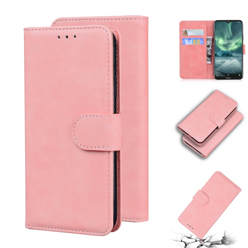 HuHa Case Cover For Nokia 6.2 / 7.2 Skin Feel Pure Color Flip Leather Phone Case(Pink) - Image 1