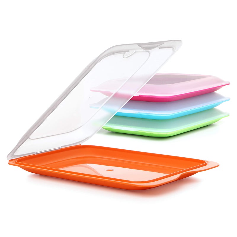 TATAY Set 4 cold meat container with lid and body removed in four colours reusable and stackable made of BpAfree plastic