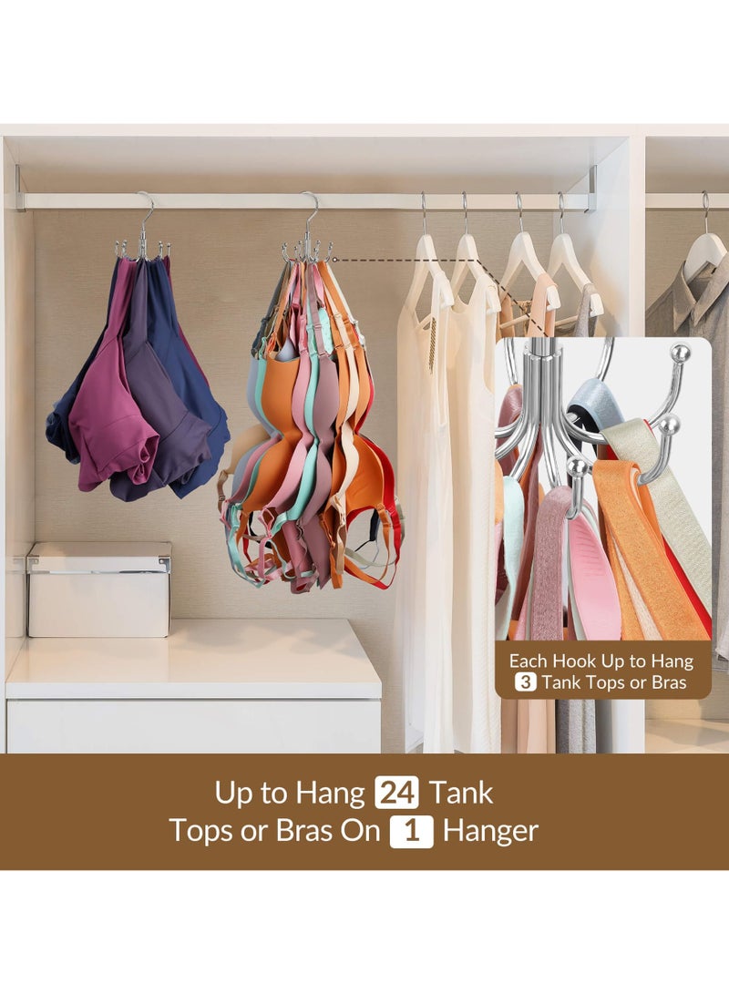 Cuken Tank Top Hanger, Rotatable Bra Organzier for Closet, Max 24 Storage Capacity Sport Bra Holder, Metal Space Saving Closet Organizers and Storage, Silver - Image 3
