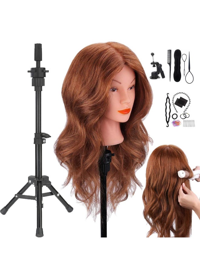 SZCY LLC Mannequin Head with Human Hair 18 inch Mannequin Head with Tripod Stand Real Hair Cosmetology Makeup Hairdressing Training Head with Wig Stand Tripod Doll Head for Hair Styling Training with Table - Image 2