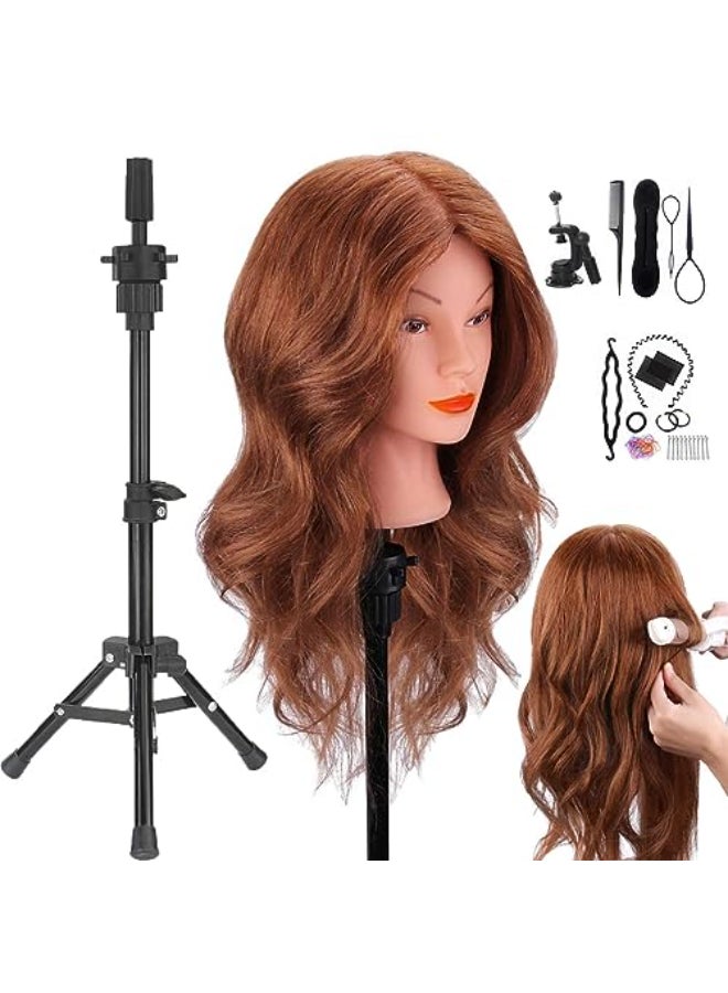 SZCY LLC Mannequin Head with Human Hair 18 inch Mannequin Head with Tripod Stand Real Hair Cosmetology Makeup Hairdressing Training Head with Wig Stand Tripod Doll Head for Hair Styling Training with Table - Image 1
