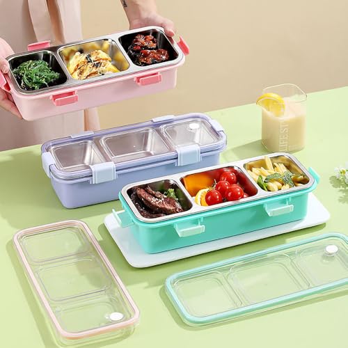 peplyf Meal Buddy Lunchbox | Stainless Steel | Solid Snacks & Meals | 3 Grid (Purple) - Image 3