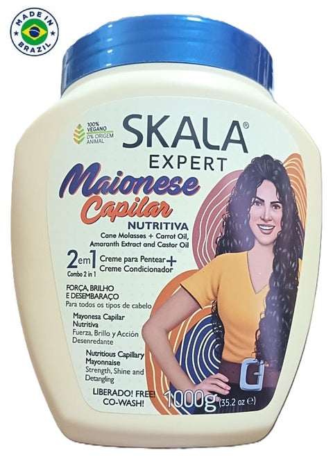 Skala Original 2-in-1 Cream and Mask With Nourishing Maionese Capilar Extract 1000g, to Moisturize, Soften and Repair Damaged Hair, Suitable for all Hair Types, 100% Vegan (Brazilian made)