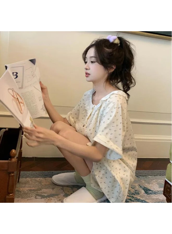 Yuzhaolin Women's Short Sleeve Pajamas Doll Collar Three-piece Set Loose Plus Size Home Wear - Image 3
