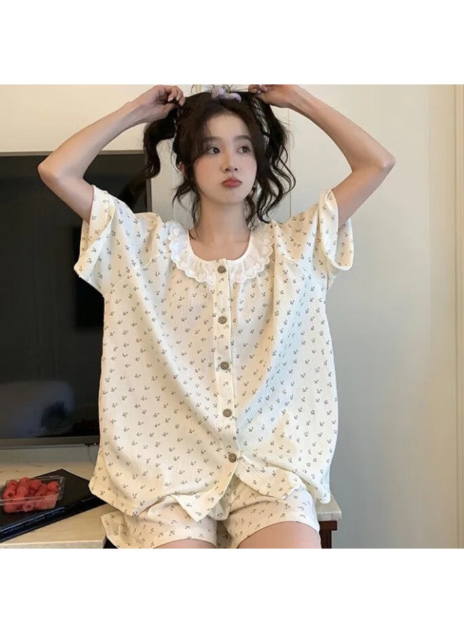 Yuzhaolin Women's Short Sleeve Pajamas Doll Collar Three-piece Set Loose Plus Size Home Wear - Image 2