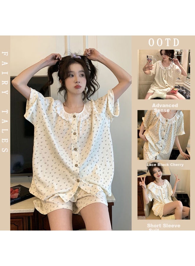 Yuzhaolin Women's Short Sleeve Pajamas Doll Collar Three-piece Set Loose Plus Size Home Wear - Image 1