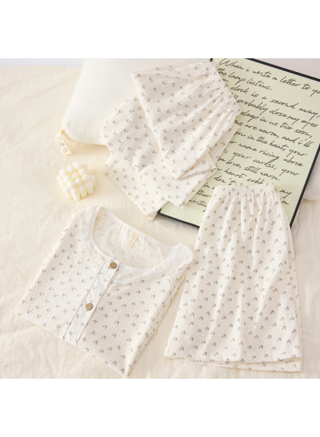 Yuzhaolin Women's Short Sleeve Pajamas Doll Collar Three-piece Set Loose Plus Size Home Wear - Image 4