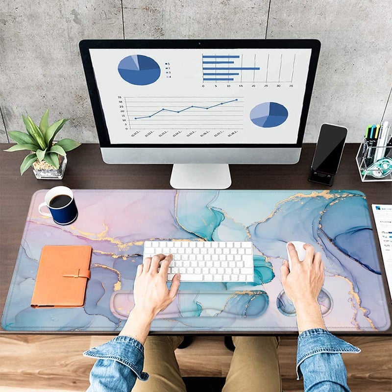 LATEEFAH Desk Mat, Mouse Pad with Wrist Rest, 4-in-1 Large Mouse Pads for Desk, Ergonomic Mouse Pad and Keyboard Wrist Rest Gaming Keyboard Mat for Office, Home - Image 2