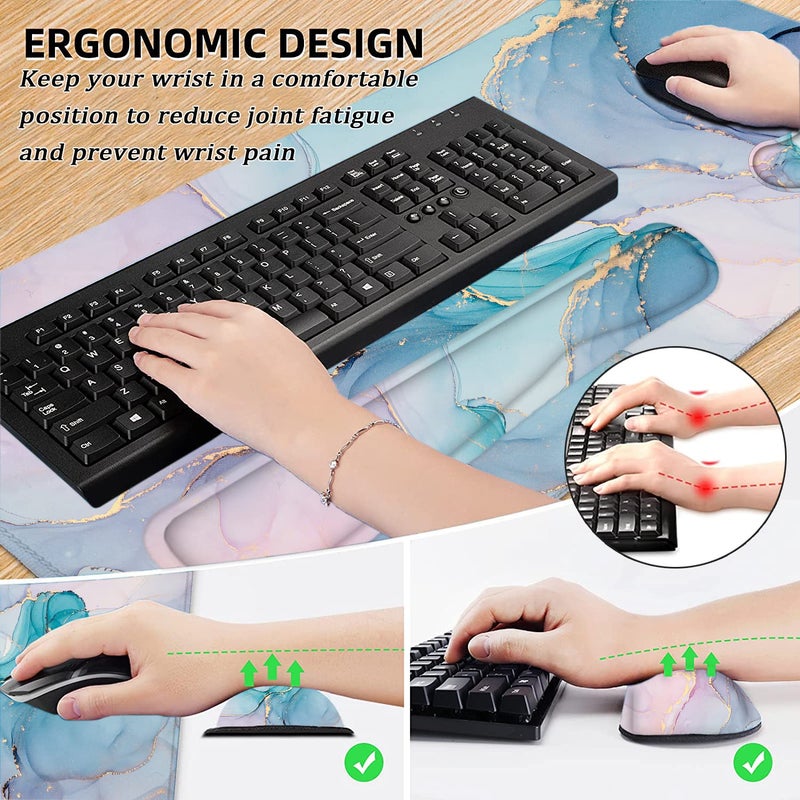 LATEEFAH Desk Mat, Mouse Pad with Wrist Rest, 4-in-1 Large Mouse Pads for Desk, Ergonomic Mouse Pad and Keyboard Wrist Rest Gaming Keyboard Mat for Office, Home - Image 3
