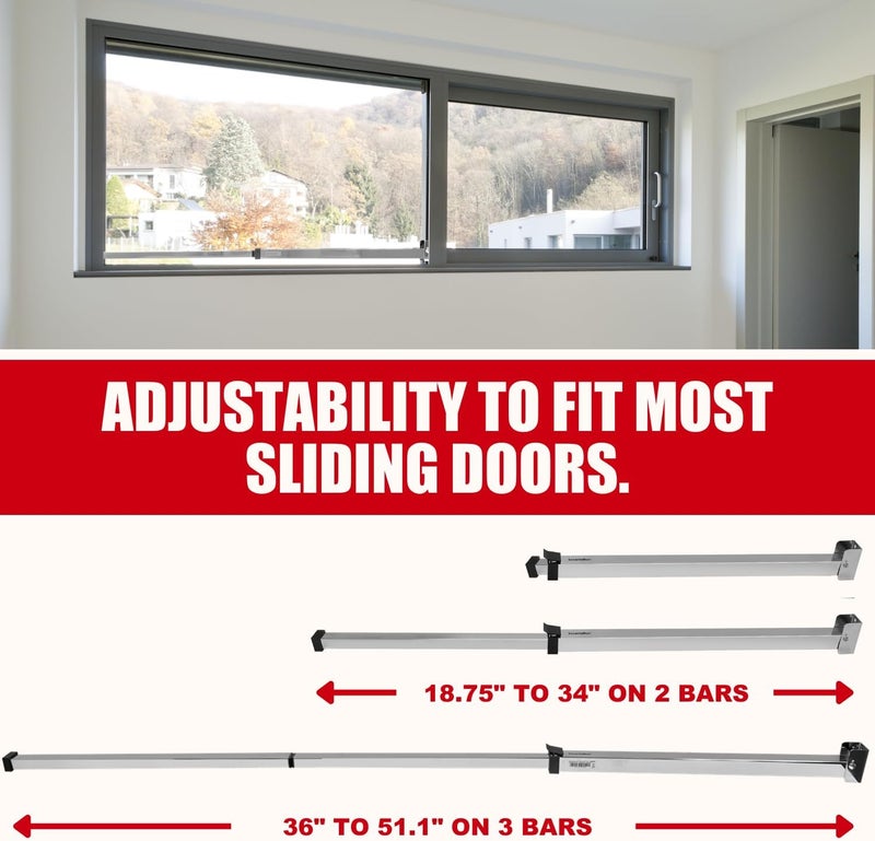 Security Man Sliding Door Security Bar-Child Proof Sliding Door Lock Bar with Anti Lift Lock - Fits Most Doors & Windows - Adjustable Patio Door Security Bar (18.75"- 51.1") Chrome - Image 3