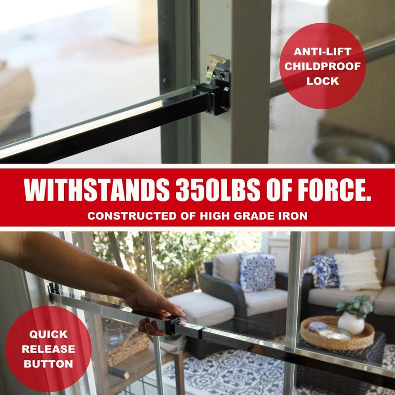 Security Man Sliding Door Security Bar-Child Proof Sliding Door Lock Bar with Anti Lift Lock - Fits Most Doors & Windows - Adjustable Patio Door Security Bar (18.75"- 51.1") Chrome - Image 5