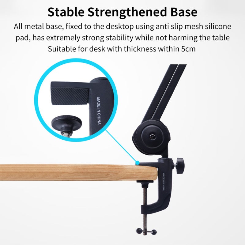 Guitto Desktop Microphone Stand: Black Heavy Duty Foldable Arm With Long Easy Reach Handle - Adjustable Height Angle For Professional Singers Podcasters Gamers Home Studios - Image 4