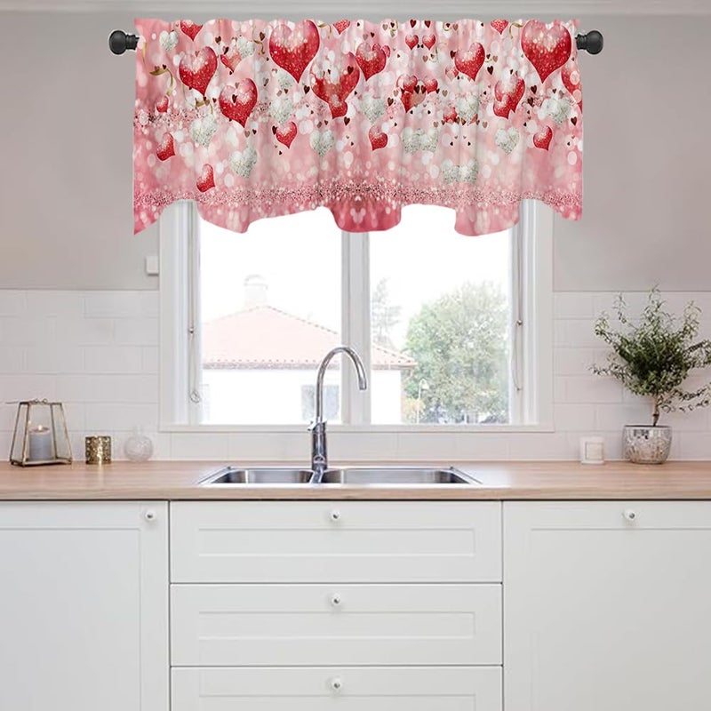 DOTOOMA 54x18 Inches Pink Red and White Love Balloon Valentine's Day Window Treatment Valance Gold Ribbon Flashing Love Sequins Kitchen Dining Room Decorations Supplies - Image 5