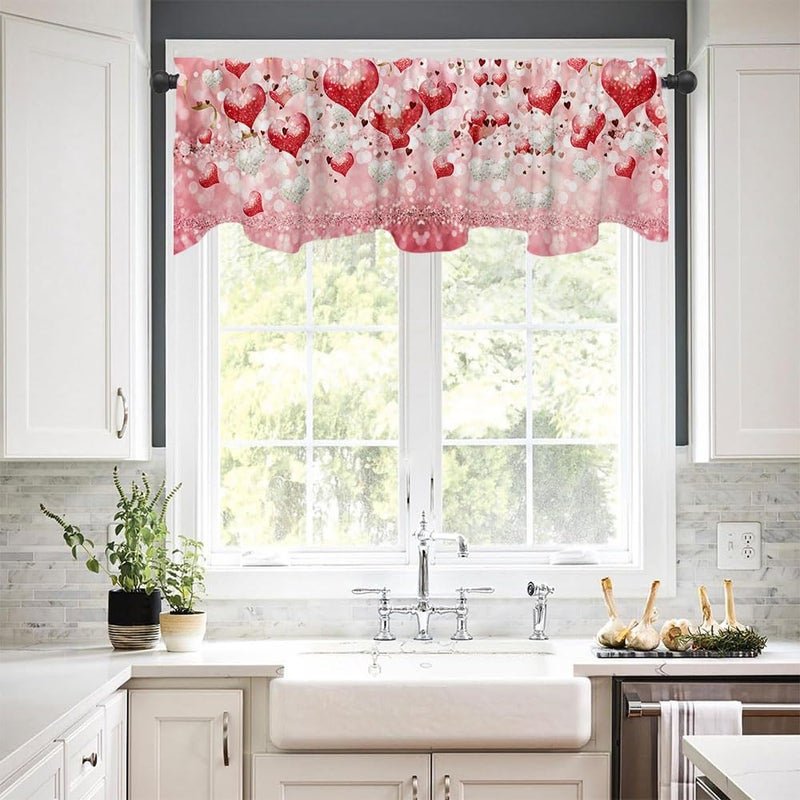 DOTOOMA 54x18 Inches Pink Red and White Love Balloon Valentine's Day Window Treatment Valance Gold Ribbon Flashing Love Sequins Kitchen Dining Room Decorations Supplies - Image 2