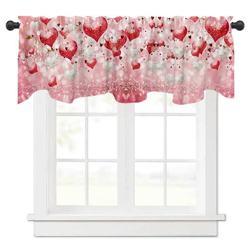 DOTOOMA 54x18 Inches Pink Red and White Love Balloon Valentine's Day Window Treatment Valance Gold Ribbon Flashing Love Sequins Kitchen Dining Room Decorations Supplies - Image 1