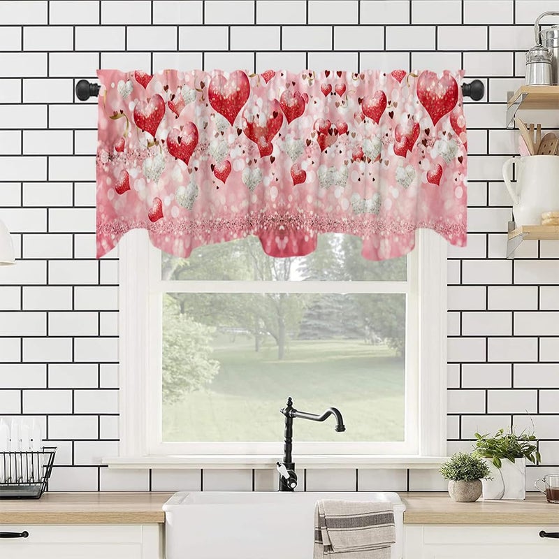 DOTOOMA 54x18 Inches Pink Red and White Love Balloon Valentine's Day Window Treatment Valance Gold Ribbon Flashing Love Sequins Kitchen Dining Room Decorations Supplies - Image 4