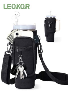 LEOKOR 40oz Water Bottle Carrier Bag, Shockproof Scratchproof Tumbler Sleeve, Insulated Cup Sleeve, Water Bottle Holder with Pouch and Adjustable Strap Black  - Image 1