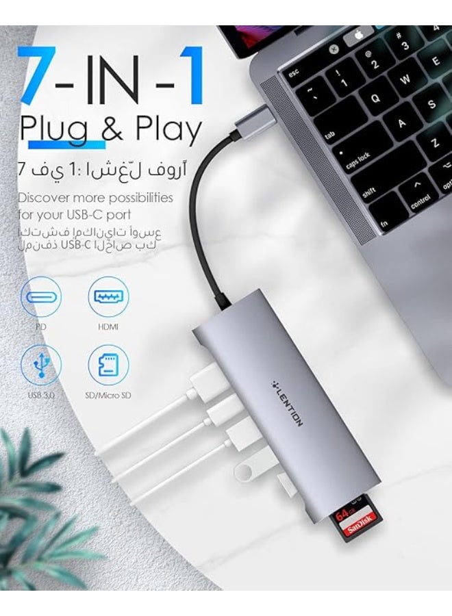 LENTION USB C Hub Multiport with 4K HDMI, 3 USB 3.0, SD/Micro SD Card Reader, 100W PD Compatible 2025-2016 MacBook Pro, New Mac Air, Other Type C Devices, Stable Driver Adapter (CB-C36B, Space Gray) - Image 5