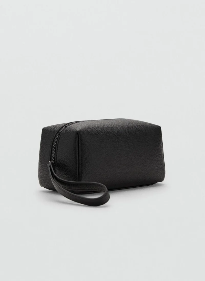 Mango Man Contrast-Strap Pebbled Cosmetic Bag