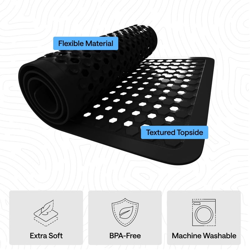 Gorilla Grip حصيرة استحمام جوريلا غريب الحاصلة على براءة اختراع، قابلة للغسل في الغسالة، بطانة أرضية حوض الاستحمام، أكواب شفط وفتحات تصريف للحفاظ على نظافة الأحواض، ناعمة على الأقدام، مستلزمات الحمام، 35x16 بوصة، أسود - Image 4