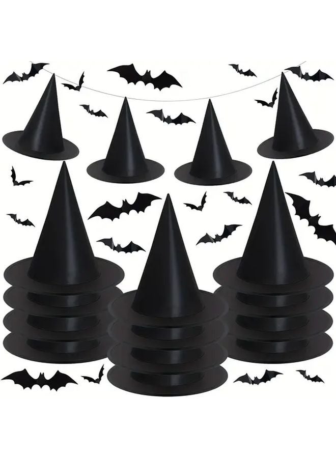 18pcs Black Halloween Witch Hats 3D Bats Wall Decor Party Costume Accessories - Image 2