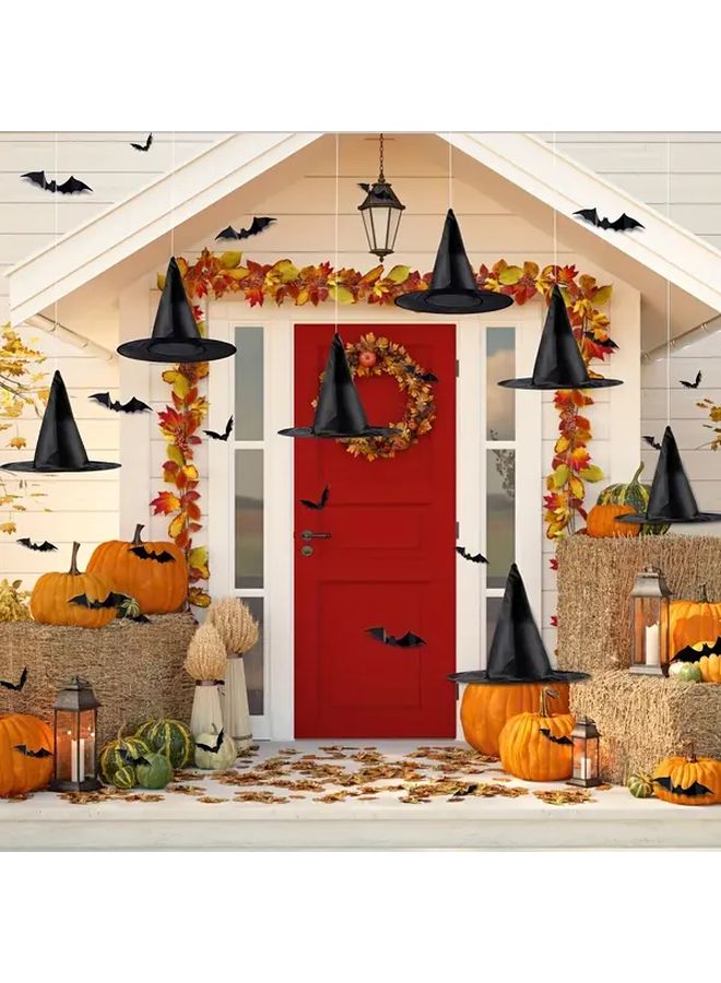 18pcs Black Halloween Witch Hats 3D Bats Wall Decor Party Costume Accessories - Image 5