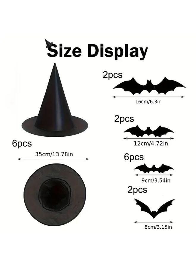 18pcs Black Halloween Witch Hats 3D Bats Wall Decor Party Costume Accessories - Image 4
