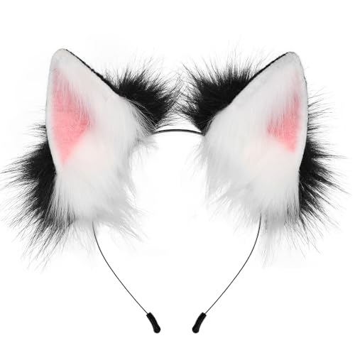 HAOAN Handmade Faux Fur Fox Wolf Ears Headband Halloween Christmas Cosplay Party Costume Accessories - Image 1