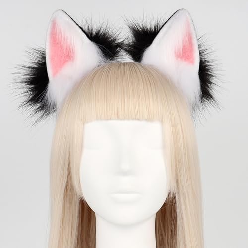 HAOAN Handmade Faux Fur Fox Wolf Ears Headband Halloween Christmas Cosplay Party Costume Accessories - Image 2