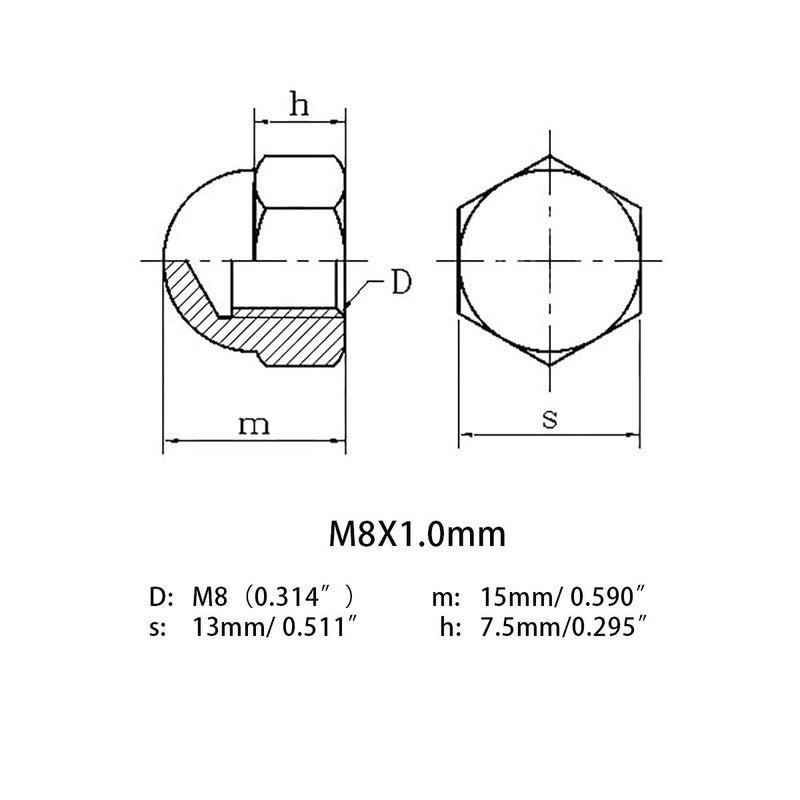 DGZ M8X1.0mm 304 Stainless Steel Fine Thread Hex Acorn Cap Nuts Decorative Nut Caps 10pcs - Image 3