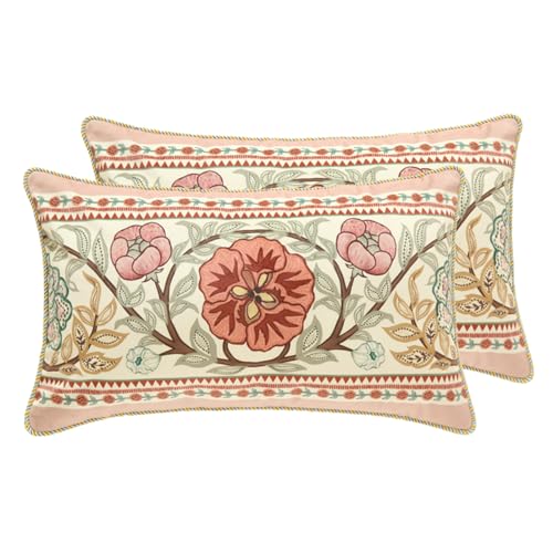 patdrea Velvet Euro Sham Decorative Throw Pillow Covers Set Soft Durable Cushion Cases Pillowcase for Couch Bedroom Car (2 Pack Pink Floral Rectangle) - Image 1