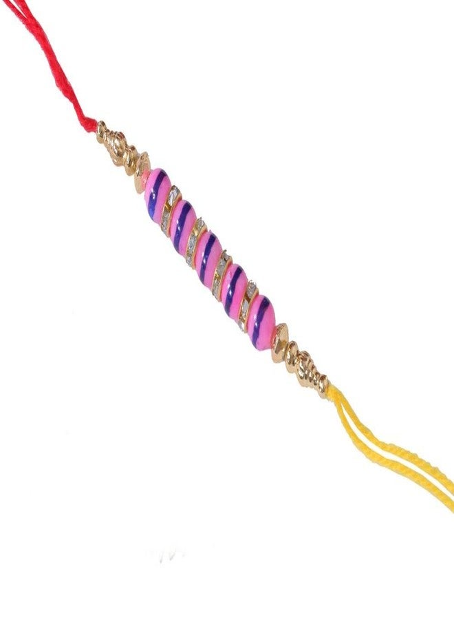 Suninow Designer Pink Blue Color Beads Rakhi
