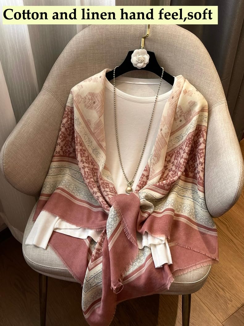 K-Elewon Large Square Scarf 51" Cotton and Linen Scarf Fashion Scarves Hair Wrapping Scarfs Neck Scarves for Women (H2306) - Image 5