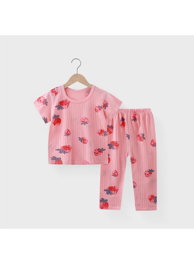 Children's Home Wear Pure Cotton Air-conditioning Clothing Boys' And Girls' Pajamas Set Class A Summer Short-sleeved Nine-point Pants
