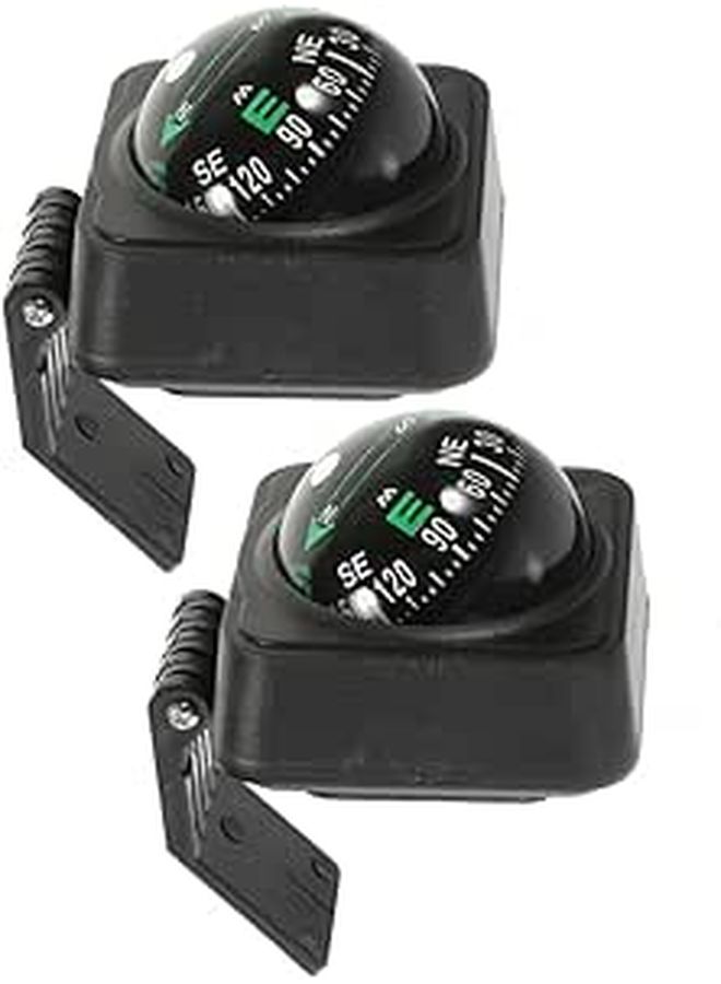 2 Pcs Adjustable Car Dashboard Compass Ball Vehicle Marine Interior Direction Indicator Black For Truck Boat Outdoor Use - Image 1