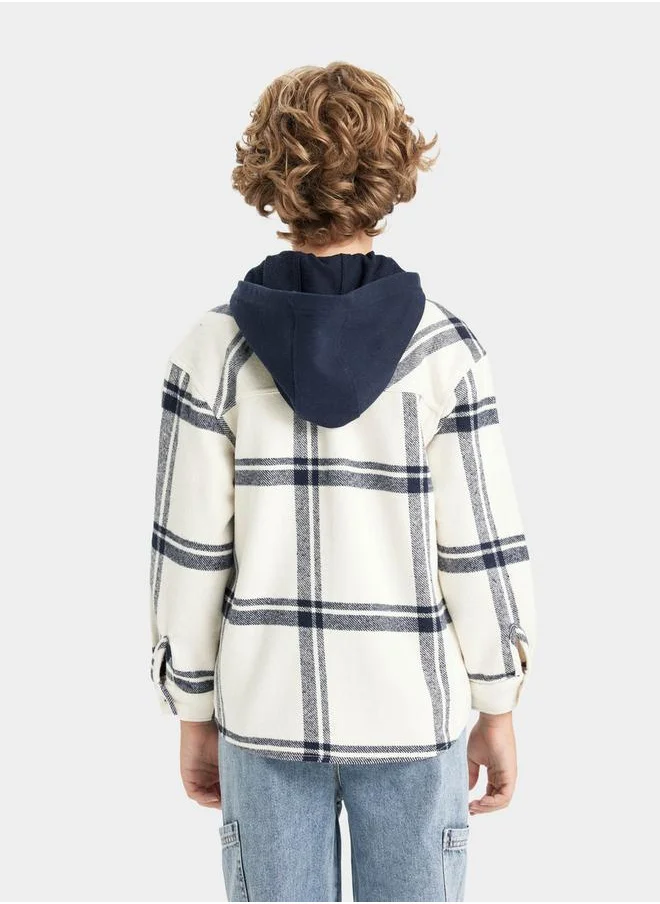 ديفاكتو Oversized Checked Long Sleeve Hooded Shirt by Styli