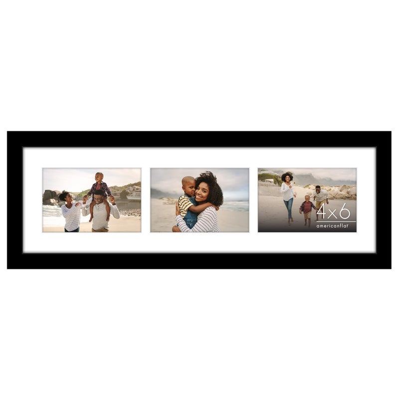 Americanflat 4x6 Collage Picture Frame with Shatter-Resistant Glass - Fits Three 4x6 Photos or Use as One 6x20 Frame - Signature Collection - Collage Frames for Tabletop and Wall Display - Black - Image 1
