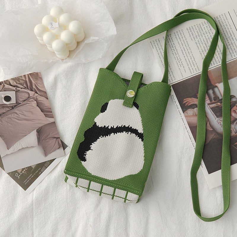 Hand-Held Mobile Phone Bag To Improve Appearance, Knitted Forest Style Fashion Contrasting Color New Cartoon Filled Crossbody Bag For Women Korean Style Bag - Image 1