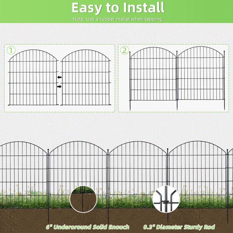 Thrivinest Decorative Garden Fence 32in (H) x24ft (L), 10 Pack No Dig Fence Animal Barrier for Dog, Arched Flower Bed Edging, Wire Border Panel Fencing for Yard Patio Outdoor Decor - Image 3