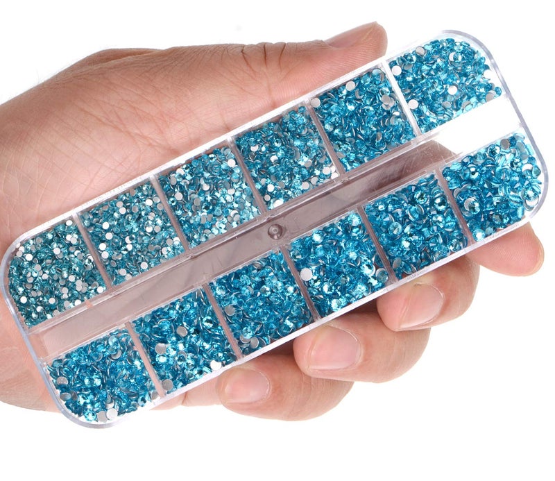 LPBeads 3456 Pieces 6 Sizes Aquamarine Flat Back Round Crystal Rhinestones for Crafts Nails Art Face Makeup Clothes DIY with Pick Up Tweezers and Picking Pen - Image 2