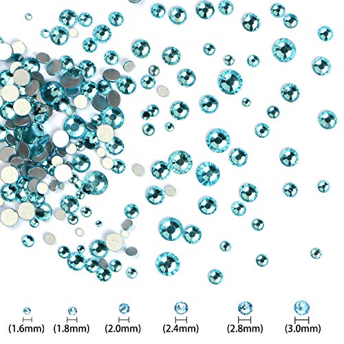 LPBeads 3456 Pieces 6 Sizes Aquamarine Flat Back Round Crystal Rhinestones for Crafts Nails Art Face Makeup Clothes DIY with Pick Up Tweezers and Picking Pen - Image 3