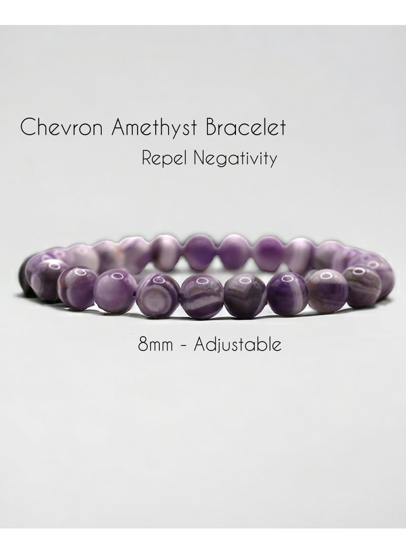 HADIGEMS 8mm High Quality Chevron Amethyst Strech Bracelet - Image 1