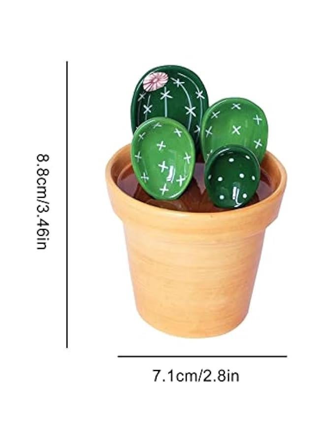 4 Cactus Measuring Spoons And Cups Set,Porcelain Measuring Spoons With Base,Cute Cactus Shape,Cactus Measuring Spoons Set In Pot Ceramic Kitchen Measuring Cups And Spoons Set For Baking Salt Sugar  - Image 5