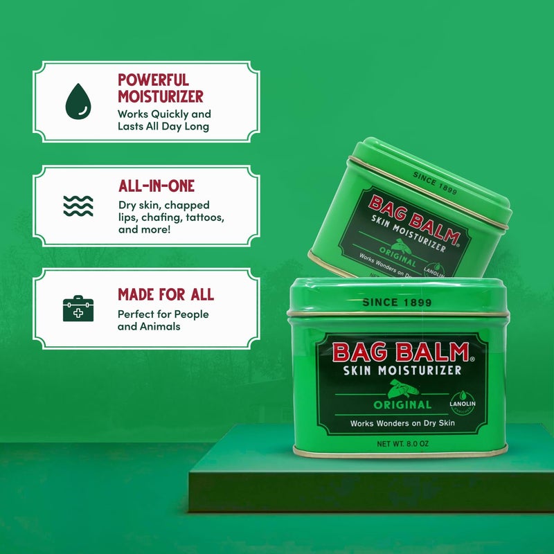Bag Balm بلسم باج، مرطب اليدين الأصلي من فيرمونت، بلسم لليدين الجافة، علاج لليدين المتشققة، الكعبين واليدين الجافة، لمرهم للكلاب والمزيد، لوشن - علبة 8 أونصات، 3 عبوات - Image 3