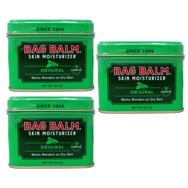 Bag Balm بلسم باج، مرطب اليدين الأصلي من فيرمونت، بلسم لليدين الجافة، علاج لليدين المتشققة، الكعبين واليدين الجافة، لمرهم للكلاب والمزيد، لوشن - علبة 8 أونصات، 3 عبوات - Image 1