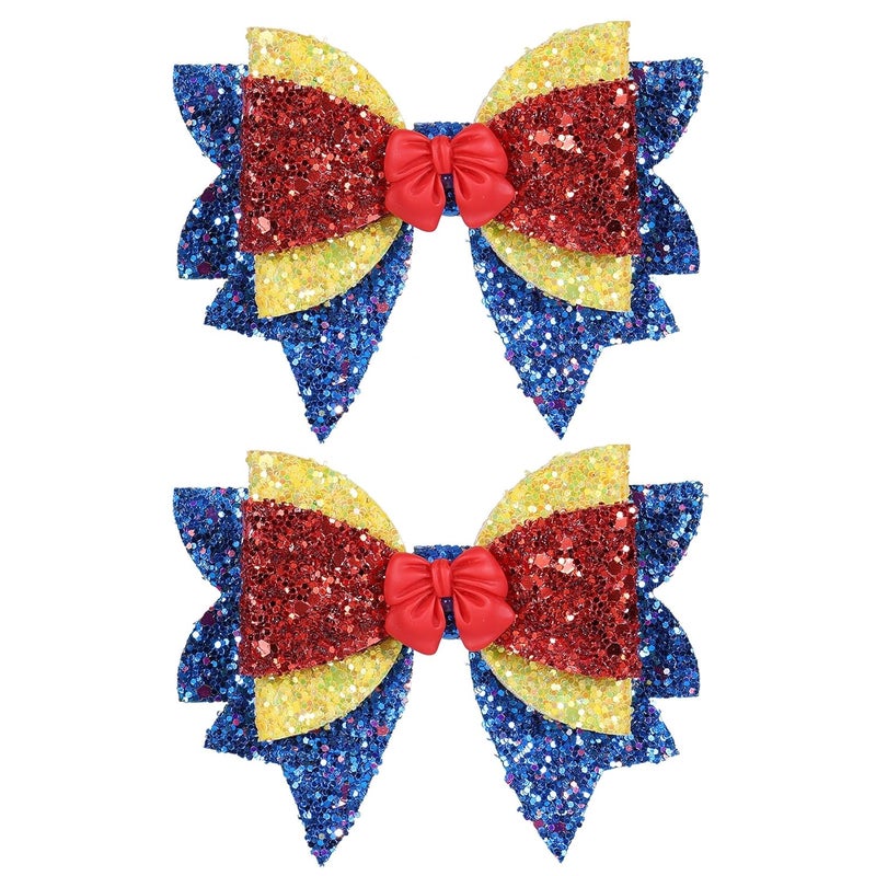 Miroksh Glitter Princess Hair Bow Clips for Girls Women35 Inch Sparkly YellowRedBlue Hair Barrettes Alligator Hairpins for Halloween Dress up Birthday Party Costume Decor Accessories Gift