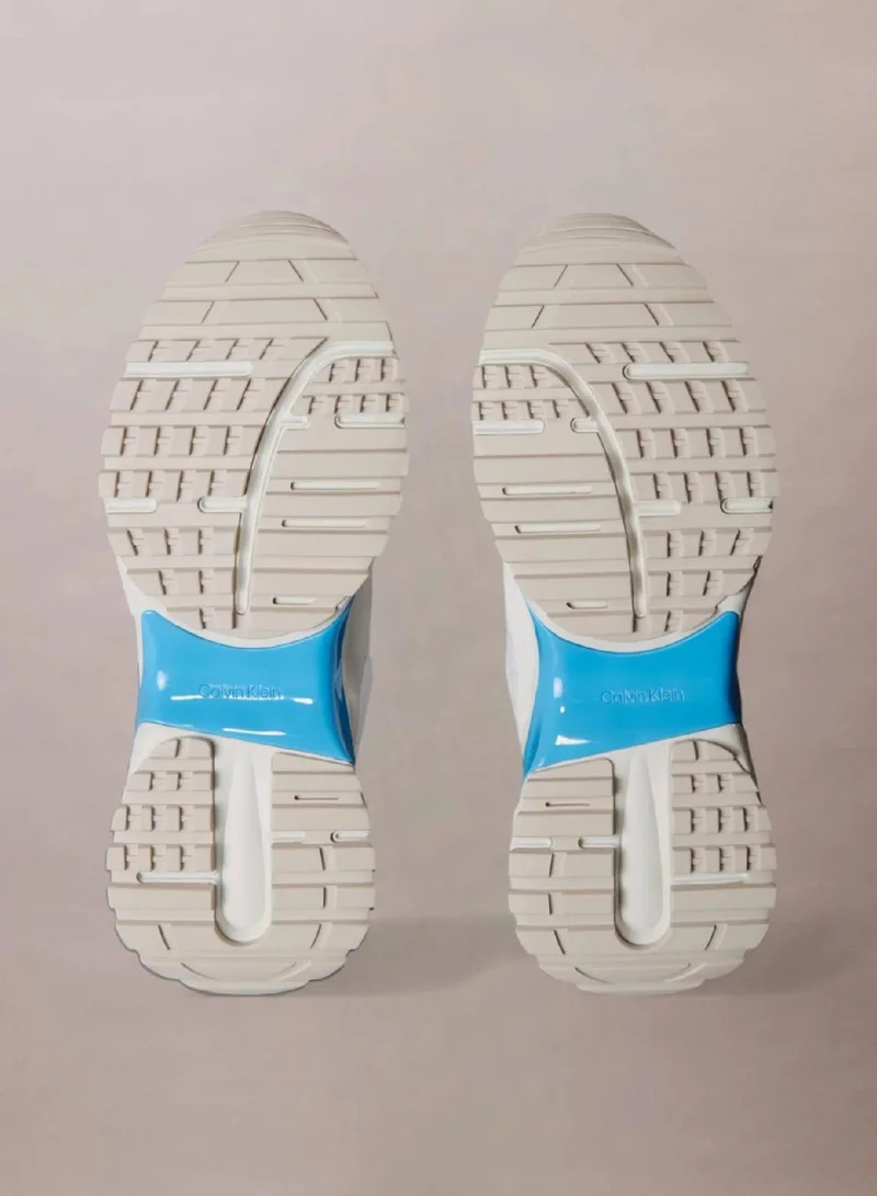 Calvin Klein Jeans Bright White/Bonnie Blue Suede And Emblem Logo Nylon Trainers for Men | Best Price UAE