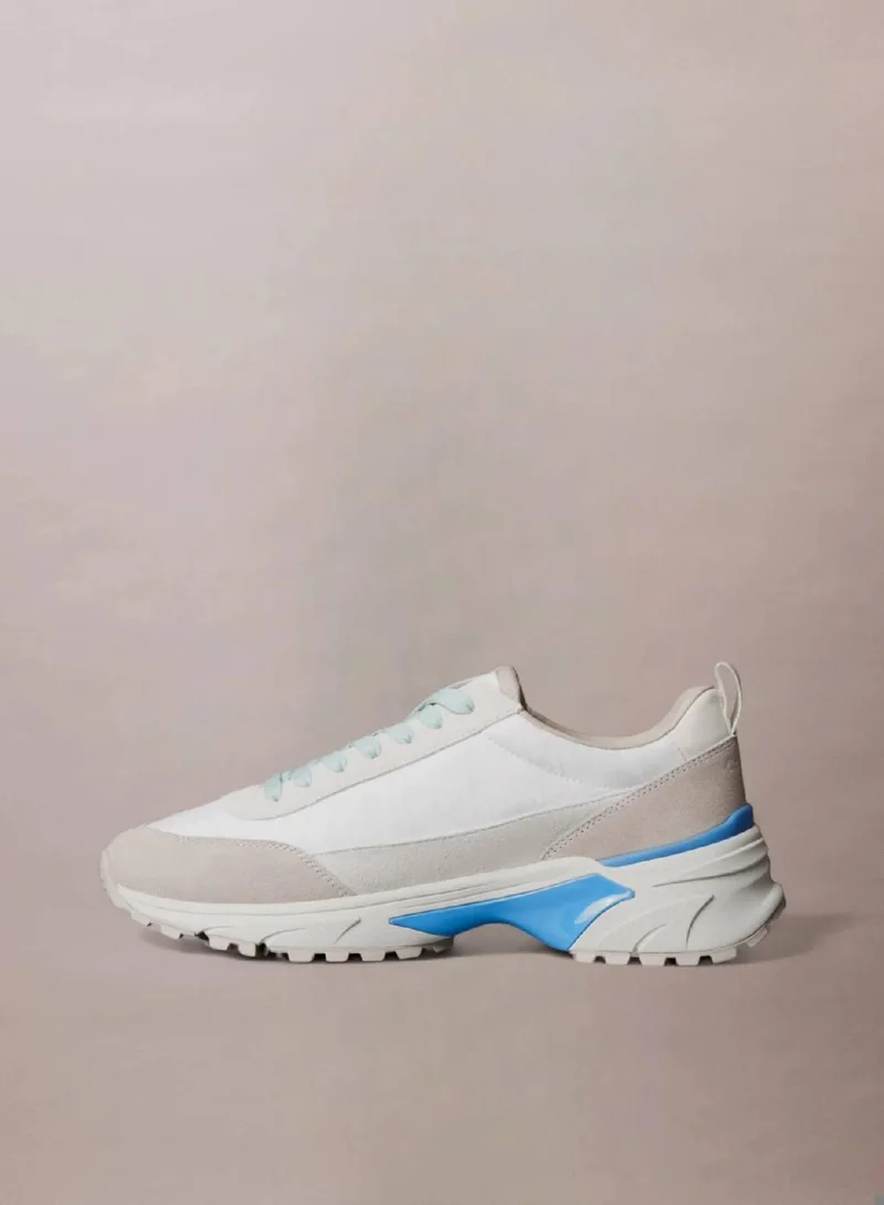 Calvin Klein Jeans Bright White/Bonnie Blue Suede And Emblem Logo Nylon Trainers for Men | Best Price UAE