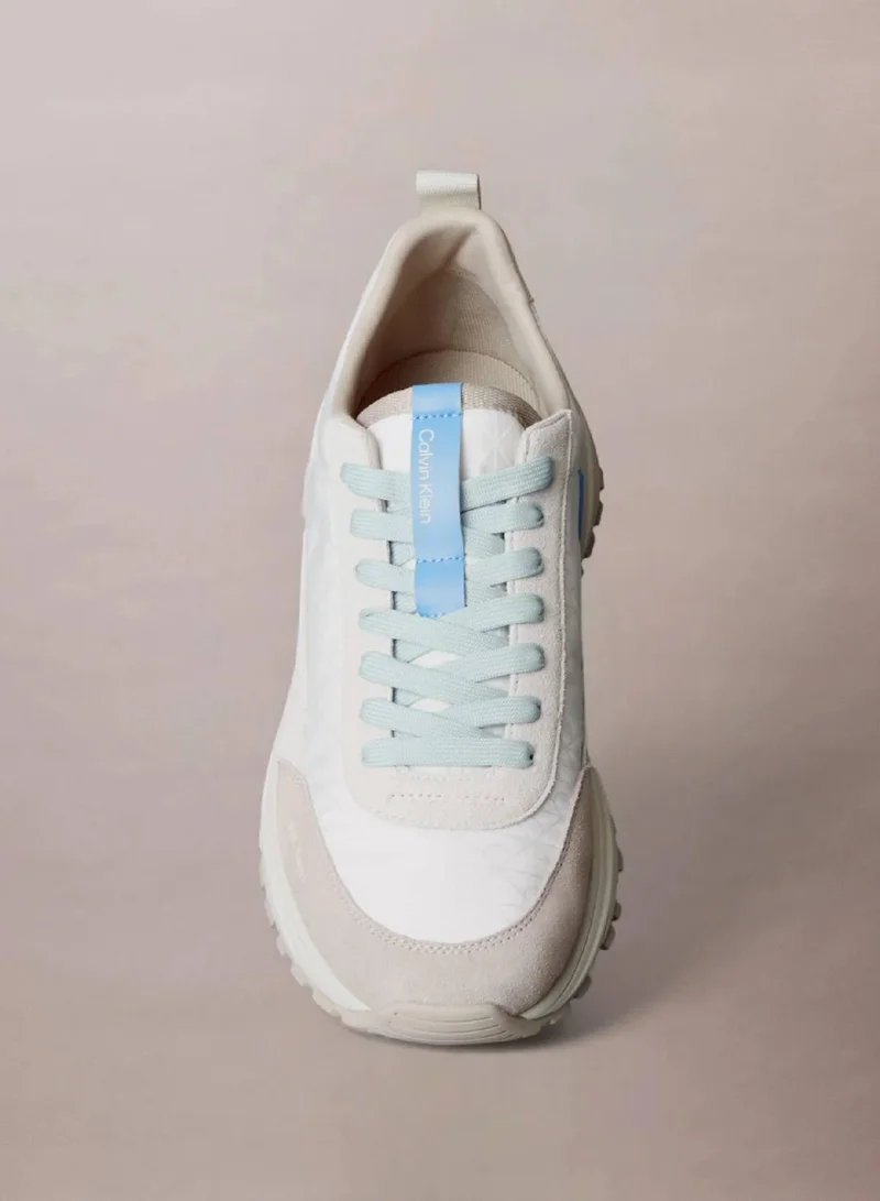 Calvin Klein Jeans Bright White/Bonnie Blue Suede And Emblem Logo Nylon Trainers for Men | Best Price UAE